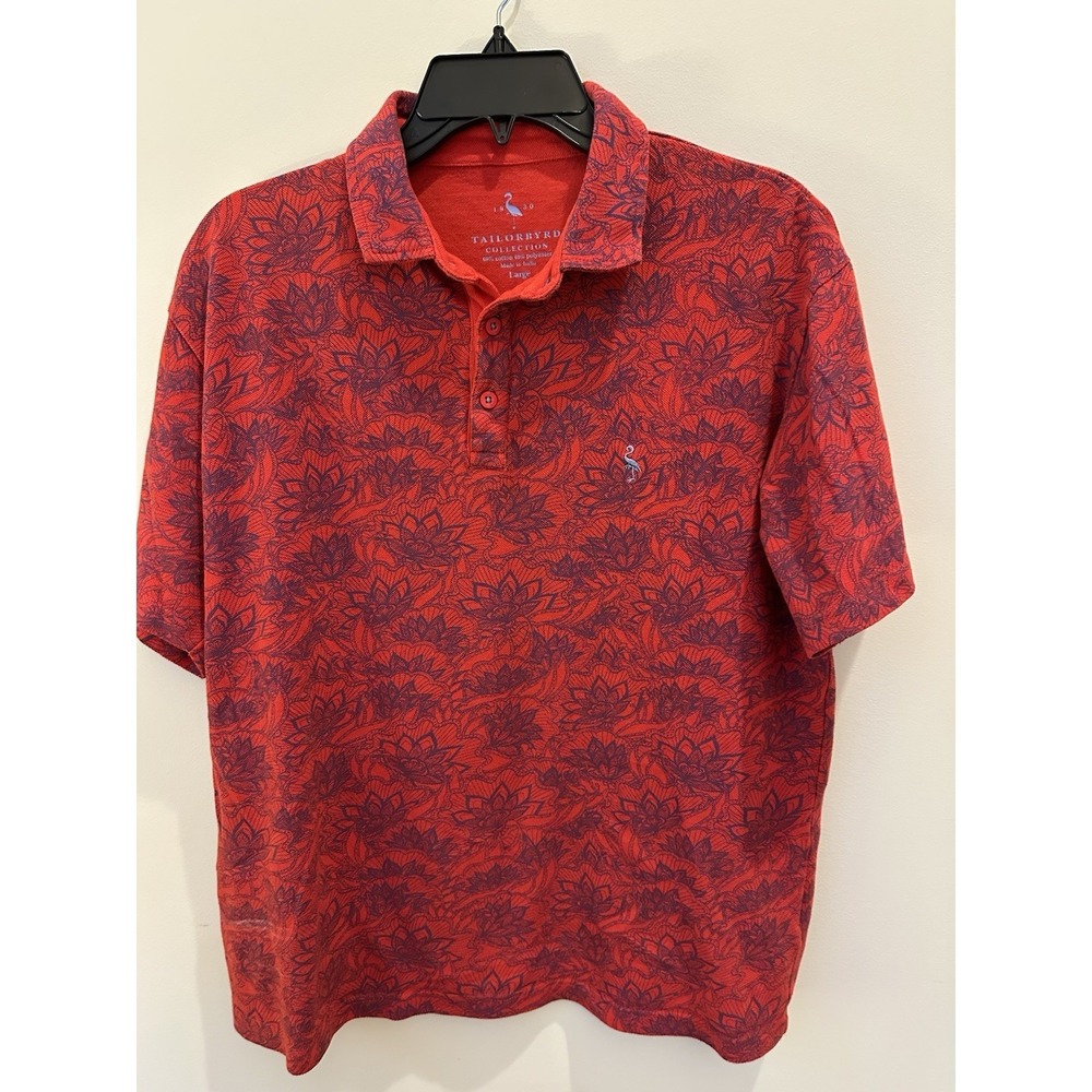 Tailorbyrd!!! Floral Polo Shirt Large Red Blue Golf Stretch Luxury Print